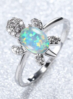 新款跨境热卖时尚白金绿进口澳宝乌龟戒指女简约ins 食指戒饰品