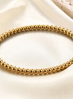 新款欧美亚马逊手镯简约5MM圆珠不锈钢时尚手环百搭钛钢