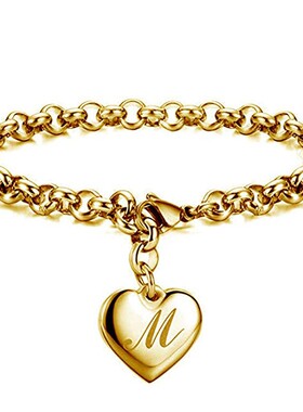 新款欧美简约个性钛钢手链26个字母时尚不锈钢o字链金色手环手饰