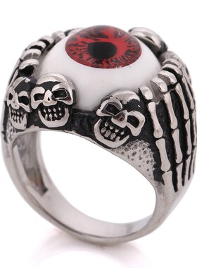 欧美复古朋克风个性霸气潮男恶魔之眼不锈钢戒指恶灵眼球指环ins