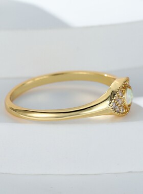 新款跨境SHEINTemu爆款欧美时尚戒指金色圆形白澳宝微镶白钻恶魔