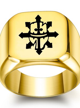 新款欧美创意卡通箭头盾牌钛钢戒指男复古朋克方形18MM时尚百搭女