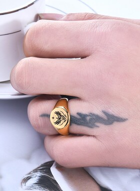 新款欧美不锈钢光面指环12MM椭圆钛钢18K金色指环火凤凰戒指男女