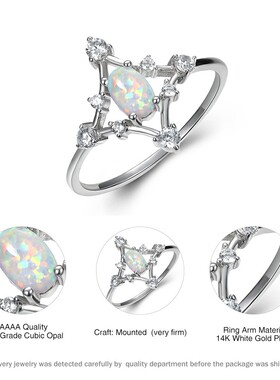 新款纯银法国轻奢冷淡风饰品菱形镂空边镶白钻澳宝戒指女士欧泊石