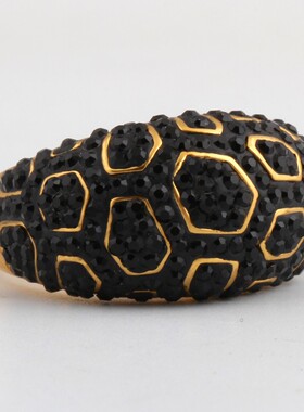 新款欧美时尚双色电镀方锆石戒指简约戒指个性钛钢指环饰品厂家女