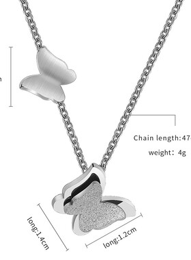 新款欧美跨境热卖简约百搭不锈钢双层14MM磨砂蝴蝶项链锁骨链饰品