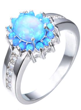 新款跨境时尚 通勤白金花形澳宝8MM*6MM戒指厂家