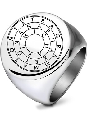 新款欧美跨境热卖钛钢圆形简约迷宫文字男士戒指复古时尚个性潮流