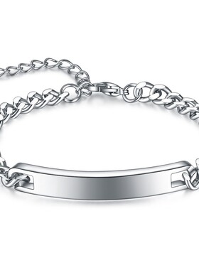 新款欧美热卖7MM个性简约四色不锈钢弯牌手链女潮流时尚可激光Log