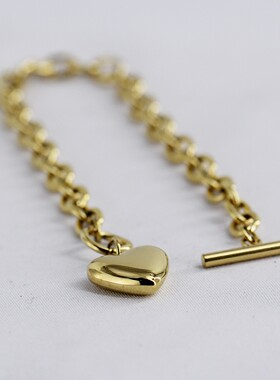 新款欧美跨境热卖时尚简约不锈钢钛钢桃心爱心光面OT扣手链可激光