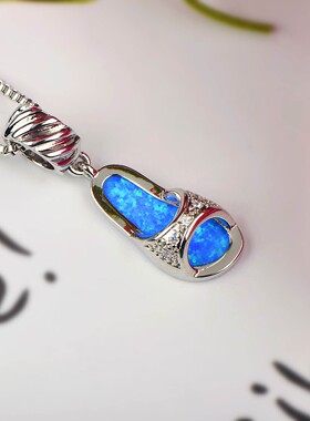 新款 澳宝夏威夷风格人字拖鞋吊坠澳宝项链饰品镶进口欧泊