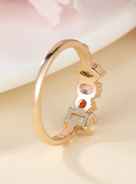 新款跨境爆款金色彩虹锆石搭配戒指百搭小清新设计精致百搭女士戒