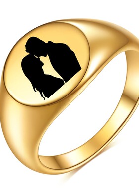 新款跨境热卖ins12MM圆形光面情侣对戒男女百搭戒指爱情标志符号