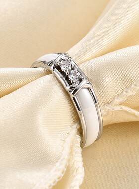 新款欧美跨境黑白陶瓷5MM双X戒指简约时尚男女微镶双锆石对戒