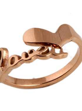 新款韩版爱心Love字母镂空玫瑰金不锈钢戒指女可开口尾戒钛钢戒指