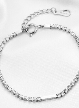 新款欧美跨境简约时尚3MM镶锆小长条钛钢百搭手链可激光Logo