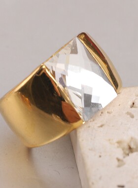 新款欧美亚马逊不锈钢14MM镶钻玻璃简约戒指时尚情侣对戒戒指