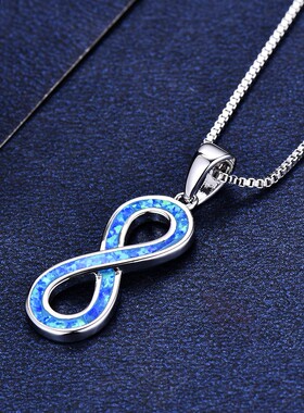 新款跨境亚马逊个性S925白色蓝色澳宝8字形项链女式百搭锁骨链