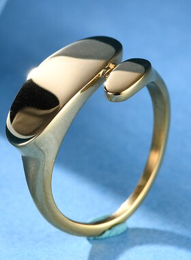 新款欧美热卖百搭18K金开口8MM戒指百搭光面简约不锈钢指环女