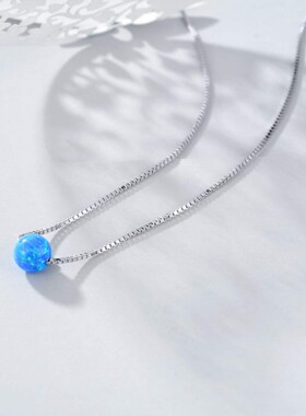 新款S925Opal蓝色澳宝圆球项链吊坠珠子澳宝圆珠项链饰品镶进口