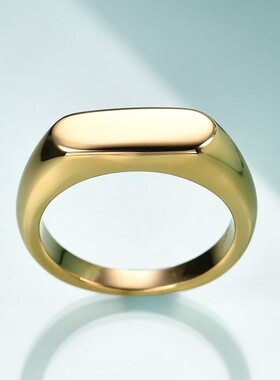 新款欧美跨境时尚创意简约钛钢铸造椭圆长条个性18K戒指指环