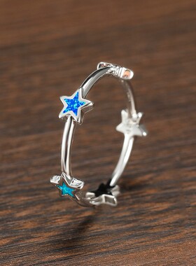 新款亚马逊玫瑰金蓝进口澳宝五角星戒指女时尚个性百搭指环