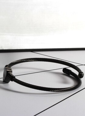 新款欧美跨境热卖黑色26字母钛钢手镯爱心电缆线钢丝线不锈钢手环