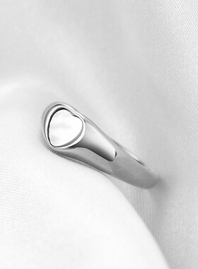 新款欧美跨境ins个性简约简约镶贝壳爱心18K金不锈钢戒指指环