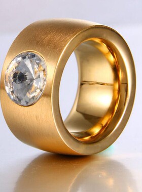 新款欧美时尚百搭扳指14MM不锈钢男镶钻个性戒指 钛钢指环厂家女