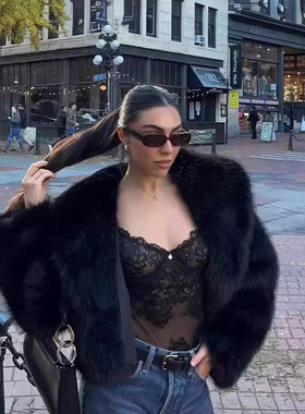 欧美女士秋冬大码仿皮草大衣