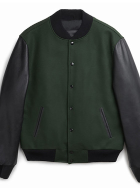 皮袖呢料春秋男士飞行夹克