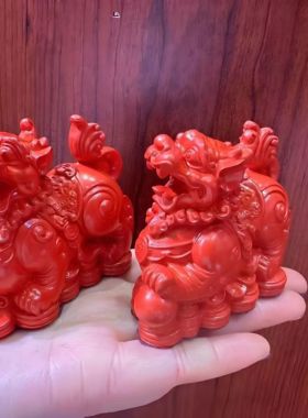 朱砂聚宝盆招财纳福公母一对貔貅家用工艺品百财纳福客厅桌面摆件