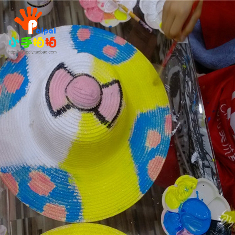 绘画草帽画画帽子涂鸦彩绘手绘儿童幼儿园手工