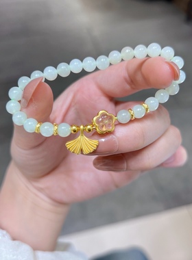 足金盘缠18k金银杏叶手链和田玉生日礼物送女友闺蜜高级感惊喜