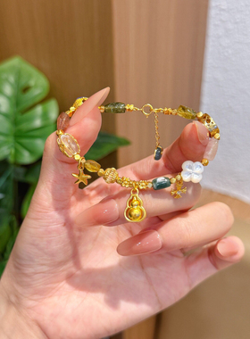 足金99葫芦手链碧玺手串轻奢小众精致饰品生日礼物送女友显白送礼