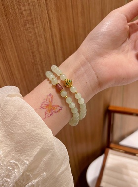 足金四叶草和田玉手链双圈生日礼物送女友闺蜜情人高级感惊喜实用