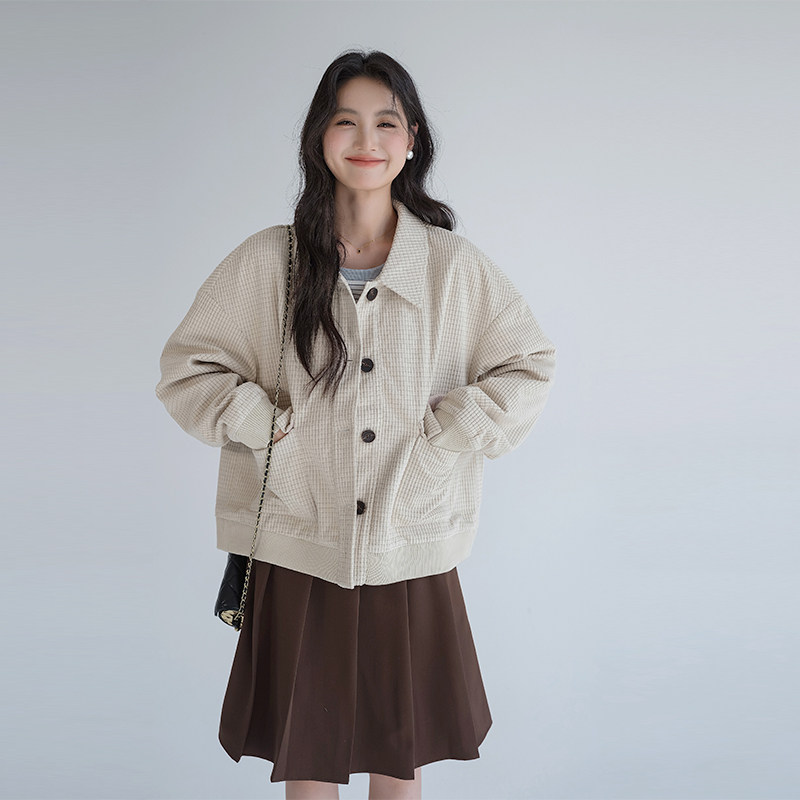 蓝若水大码女装华夫格加棉保暖外套胖mm冬季新款休闲工装翻领上衣,淘宝优惠券,粉丝福利购,淘宝优惠卷