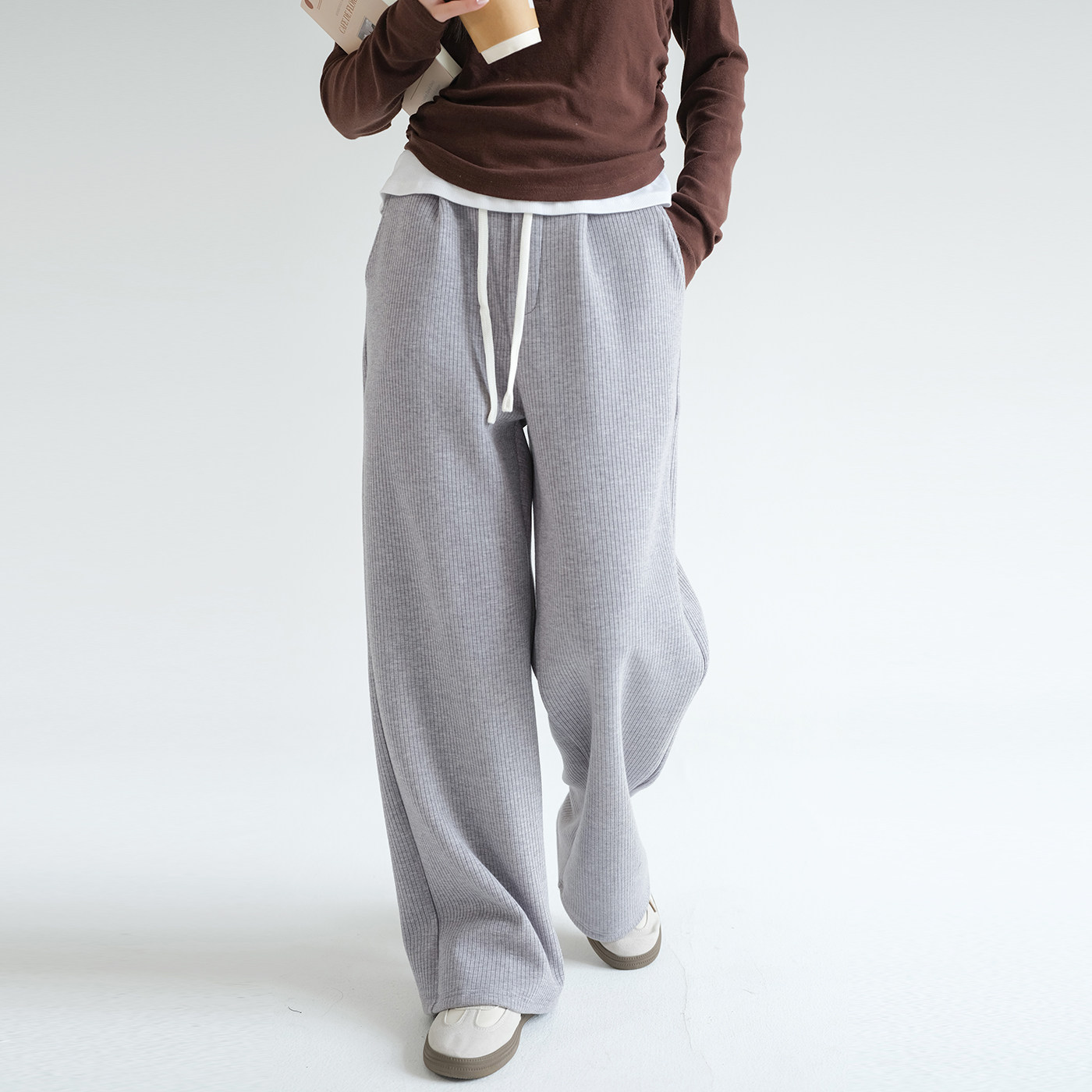 【清仓特惠】大码女装2026春装坑条牛奶丝阔腿裤针织高腰直筒裤,淘宝优惠券,粉丝福利购,淘宝优惠卷