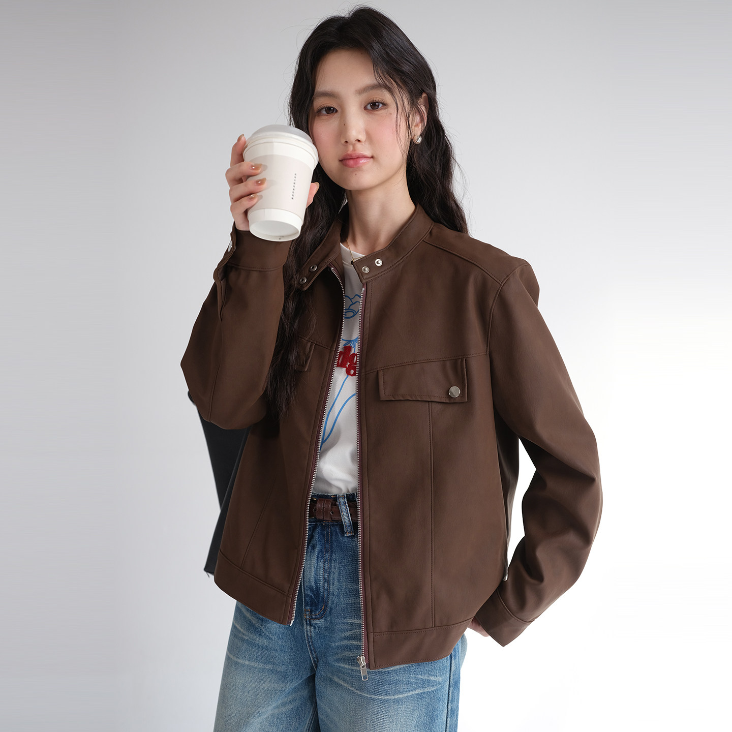 【机车服立领PU皮外套】蓝若水大码2026春装新款气质工装夹克上衣,淘宝优惠券,粉丝福利购,淘宝优惠卷