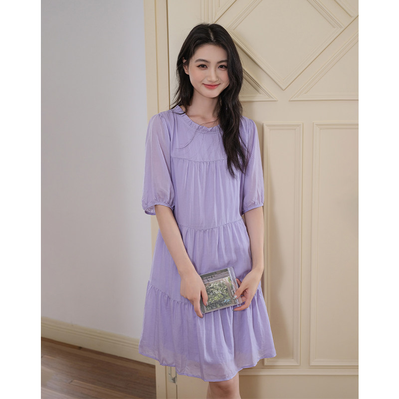 【小个子系带蛋糕连衣裙】蓝若水大码2026夏装新款宽松圆领A字裙,淘宝优惠券,粉丝福利购,淘宝优惠卷