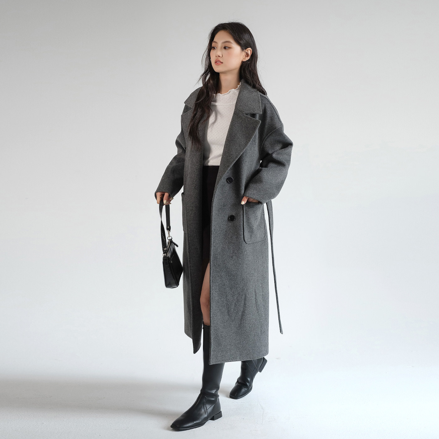 【清仓特惠】大码女装高级感长款毛呢大衣胖mm冬装双排扣V领外套,淘宝优惠券,粉丝福利购,淘宝优惠卷