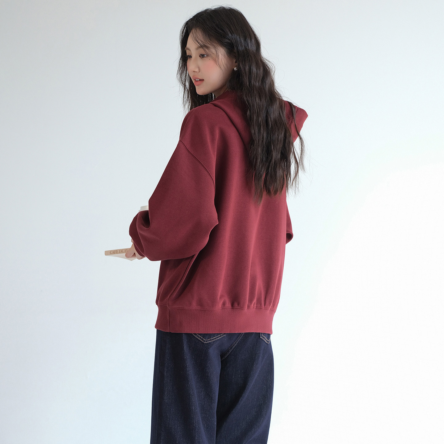 【猫咪刺绣连帽卫衣】蓝若水大码2026春装新款宽松加厚复古红上衣,淘宝优惠券,粉丝福利购,淘宝优惠卷