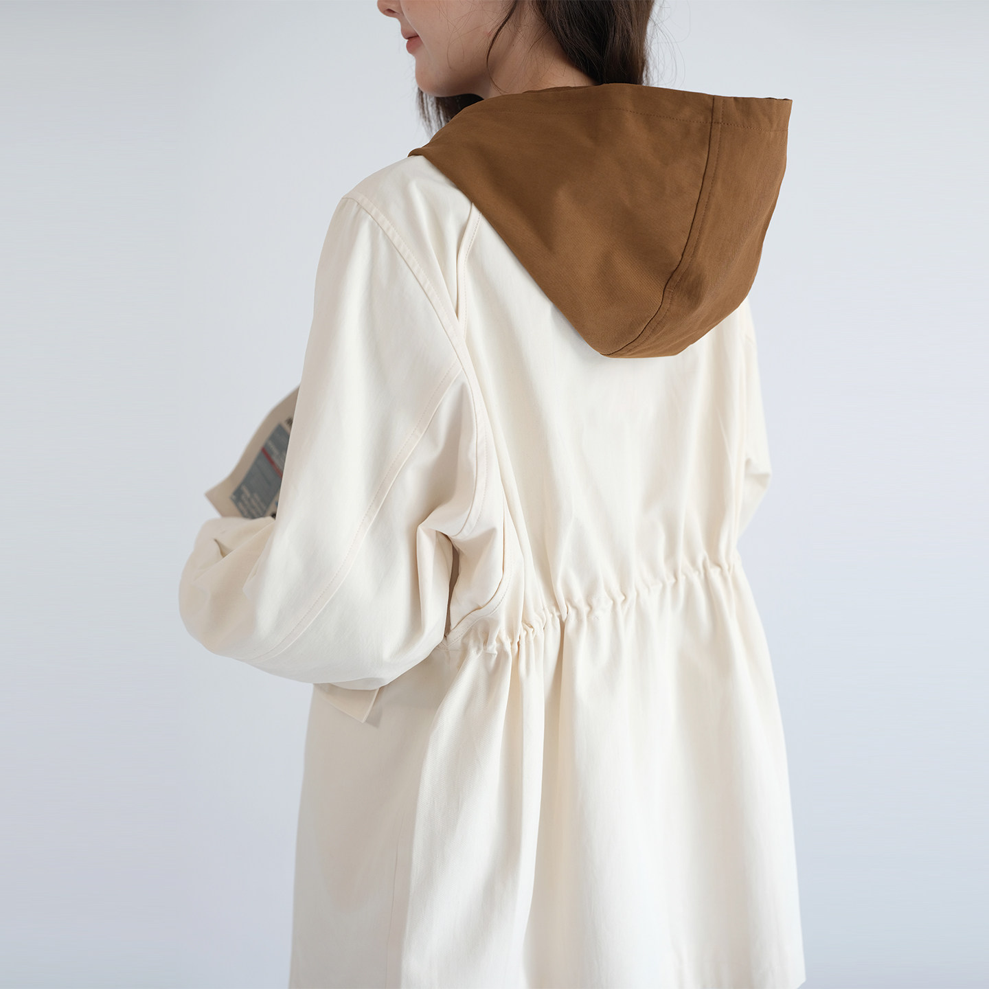 【假两件连帽工装外套】蓝若水大码2026春季新款抽绳收腰长款上衣,淘宝优惠券,粉丝福利购,淘宝优惠卷