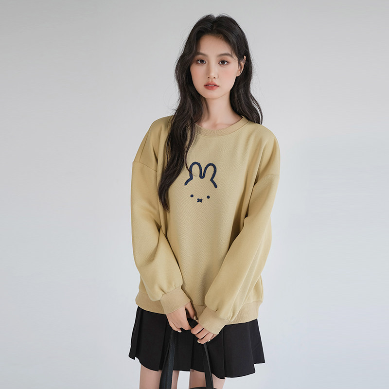 蓝若水大码女装兔子刺绣宽松套头卫衣胖mm春季新款慵懒风内搭上衣,淘宝优惠券,粉丝福利购,淘宝优惠卷