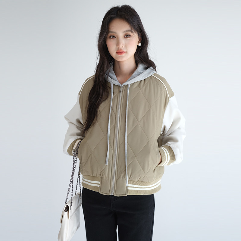 蓝若水大码女装撞色拼接保暖菱格棉衣胖mm冬季新款学院风短款外套,淘宝优惠券,粉丝福利购,淘宝优惠卷