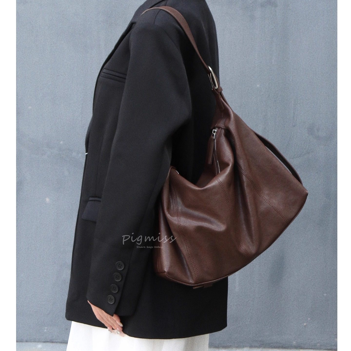 【PIGMISS】植鞣羊皮复古hobo包包腋下包大容量单肩斜挎通勤包女,淘宝优惠券,粉丝福利购,淘宝优惠卷