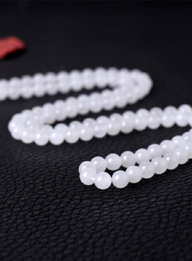 天然新疆和田玉白玉手链昆仑玉玉随珠子手串配饰男女款散珠项链