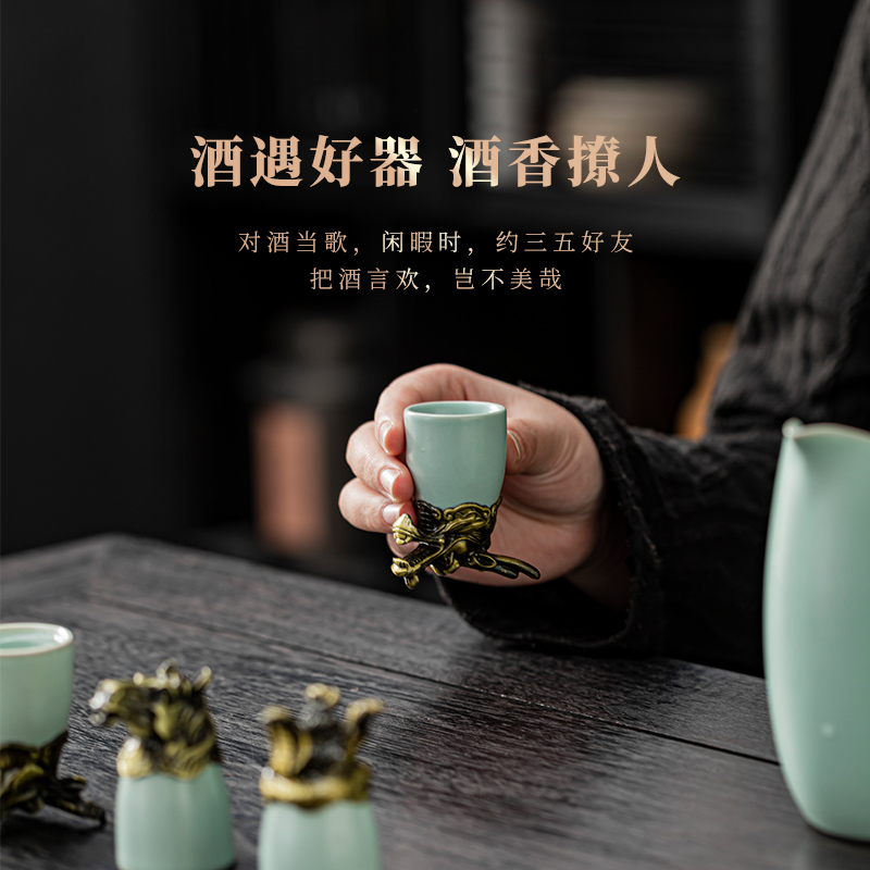 轻奢汝窑白酒杯十二生肖兽首家用烈酒分酒器帝王高档套装伴手礼品 - 图2