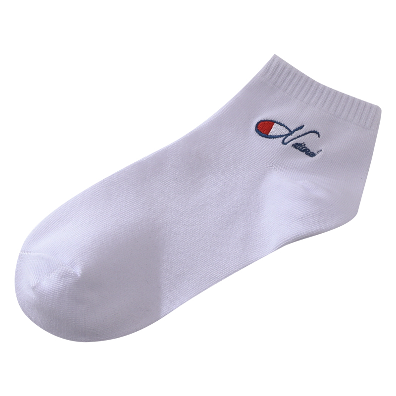原创设计纯棉袜子纯白色刺绣小白袜男士浅口短袜个性低腰短筒船袜