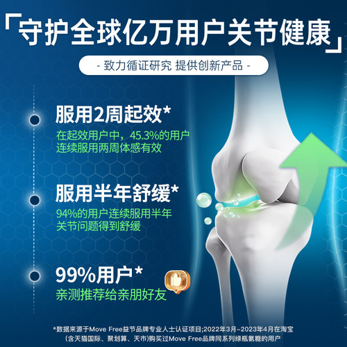 益节MoveFree绿瓶软骨素维骨力氨基葡萄糖护关节120粒*3绿标氨糖 - 图1